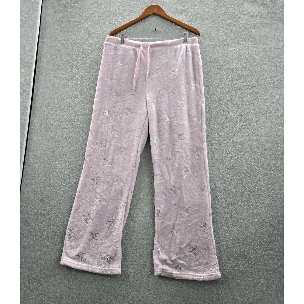 Juicy Couture Women‎ Sleepwear XL Pink Pajama Pants Sherpa Logo Wide Leg
